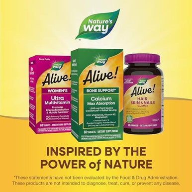 Nature'S Way Alive Calcium Max Absorption, Bone Support, Plant Source Calcium, Vitamin D3 & K2, Magnesium, 120 Tablets (Packaging May Vary)