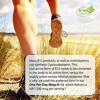 Irwin Naturals Oneperday Mega B12 1500Mcg High Potency Methylcobalamin Vitamin Fast Enhanced Absorption With Mct + Asian Ginseng Natural Energy Boost 60 Liquid Softgels