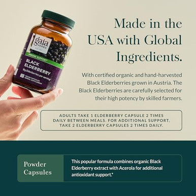 Gaia Herbs Black Elderberry - Daily Immune Support Supplement To Help Maintain Well-Being - With Black Elderberries And Acerola Fruit For Antioxidant Support - 60 Vegan Capsules (30-Day Supply)