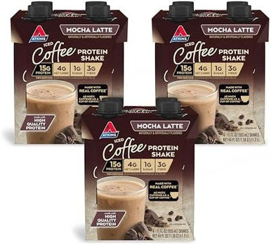 Atkins Mocha Latte Protein Shake Vanilla Caramel Pretzel Protein Bar Bundle 15G Protein Low Glycemic Keto Friendly