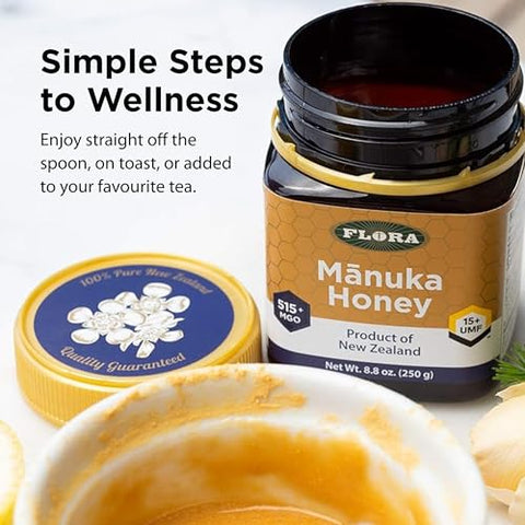 Flora - MÃƒâ€žÃ‚Ânuka Honey MGO 515+/15+ UMF, New Zealand Honey, 100% Traceable MGO,Natural Healing, Sore Throat Relief, Aids Digestion, 8.8-oz. Jar