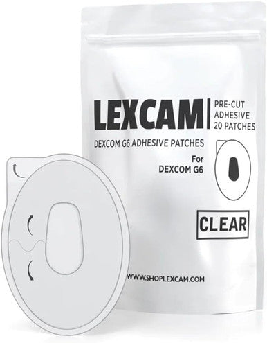 Dexcom G6 Adhesive Patches, Pack of 20, Lexcam Waterproof CGM Overpatch, Color Clear, Sensor is NOT Included