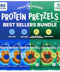 Crisp Power Protein Pretzel Snack Bundle Sea Salt & Everything (6 Packs Each) 28G Protein Per Pack Low Carb Vegan Plantbased Keto Baked Savory Pretzel Bites