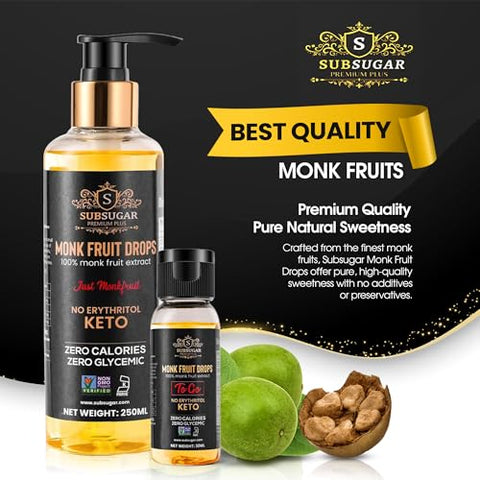 SubSugar Monk Fruit Drops Pure Liquid Monk Fruit Sweetener, No Erythritol Sugar Alternative, Concentrated Syrup, Zero Calorie, Sugar-Free for Keto, Coffee, Tea, Food, Kosher, Non-GMO (8 oz)