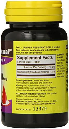 Mason Natural Vitamin K 100Mcg Tablets 100 Ea