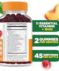 Lifeable Multivitamin with Iron for Adult 13 Essential Vitamins and Minerals for Men and Women Great Tasting Naturally Sourced Berry Flavor Vegetarian NonGMO 90 Gummies
