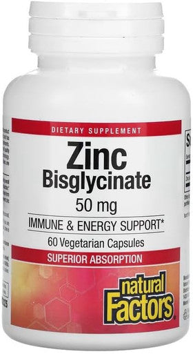 Natural Factors Zinc Bisglycinate, 50 Mg, 60 Vegetarian Capsules
