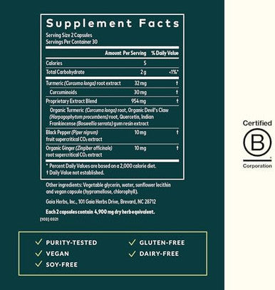 Gaia Herbs Turmeric Supreme Joint Health Joint Support Supplement With Quercetinblack Pepperboswelliaginger Rootcurcuminoids&More120 Liquid Phytocapsules(30Day Supply)