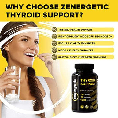 Thyroid Support Supplement With L Tyrosine & Iodine Focus, Clarity, Energy & Metabolism Ashwagandha, Vitamin B-12, Magnesium, Schisandra Hormonal Balance For Women & Men Non Gmo
