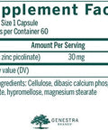 Genestra Brands Zinc Picolinate Formula Supports Immunity, Skin, And Connective Tissue Formation 60 Capsules