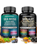 Shilajit and sea Moss Combo Shilajit Capsules Added Ashwagandha Sea Moss Ginger and Black Seed Oil Rhodiola Rosea Panax Ginseng Seamoss and shilajit Bundle All in one Supplement