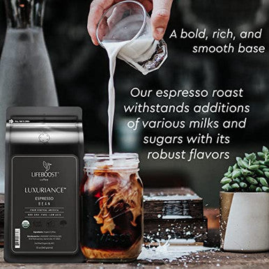 Lifeboost Organic Espresso Beans Whole USDA Organic Low Acid Mold Free Dark Roast Coffee Whole Bean Single Origin High Caffeine Arabica 12 oz Bag