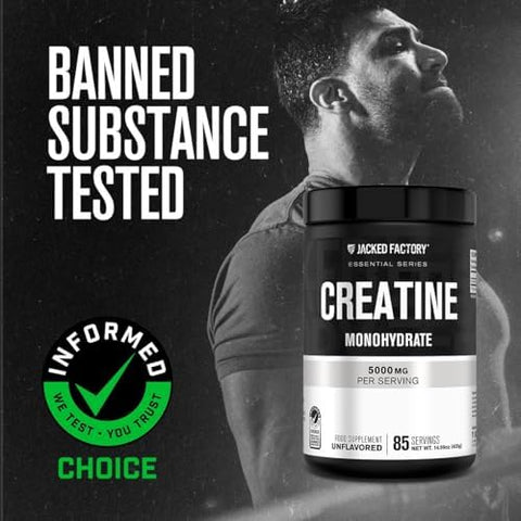 Jacked Factory Nitrosurge Build Pre Workout With Creatine For Muscle Building (30 Servings Arctic White) & Creatine Monohydrate Powder For Muscle Growth & Increased Strength (85 Servings Unflavored)