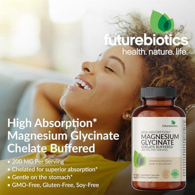 Futurebiotics Magnesium Glycinate 200 Mg Per Serving Chelated For High Absorption Gentle On Stomach Nongmo 60 Vegetarian Capsules