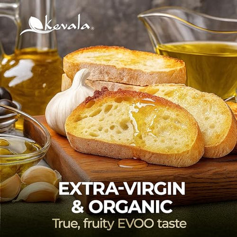 Kevala Extra Virgin Organic Olive Oil - Unrefined Cooking Oil, Cold Pressed and with no Preservatives, Made with Carefully Selected Fresh Olives, Natural Kitchen Pantry Essential, Easy Storage, 64 oz
