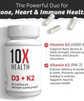 10X Health Vitamin D3 5000 IU and K2 MK7 Menaquinone 7 HighPotency D3 K2 Vitamin Supplement for Bone Health Heart and Teeth 125 mcg Vitamin D and 90 mcg Vitamin K260 Capsules