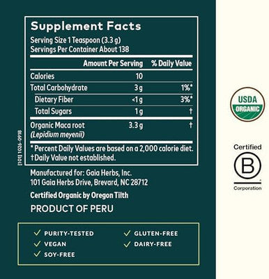 Gaia Herbs Maca Powder Natural Energy Supplement Supports And Maintains Healthy Energy And Stamina Made With Usda Organic Maca Root (Lepidium Meyenii) 8 Oz (69Day Supply)