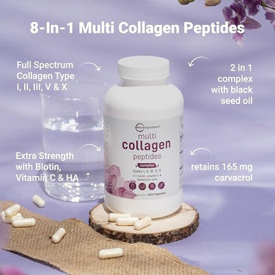 Micro Ingredients 8-In-1 Multi Collagen Pills & Mega Probiotics 200 Billion Cfu Veggie Capsules 2 Pack Bundle Hydrolyzed Peptides Hyaluronic Acid & Vitamin C 40 Strains Inulin & Bromelain