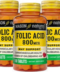 Mason Natural Folic Acid 800 Mcg Helps Nervous System Function Daily Supplement For Health Mood And Prenatal Care For Women Of Childbearing Age 100 Tablets (Pack Of 3)