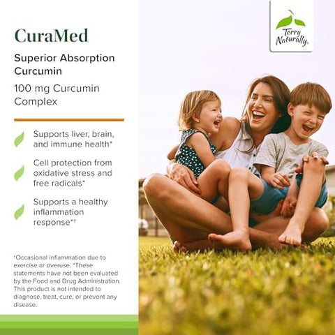 Terry Naturally Curamed 100 Mg Curcumin Complex Enhanced Absorption Curcumin Supplement With Turmeric Brain & Liver Health Support Supplement Vegan Dietary Supplement 60 Chewable Tablets