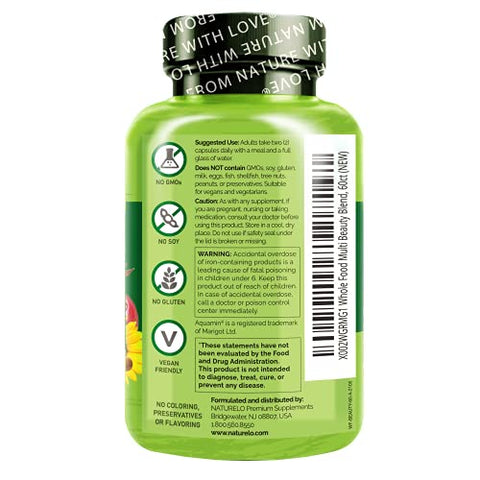 Naturelo Whole Food Beauty Multivitamin 60 Count Collagen Peptide Powder 45 Servings