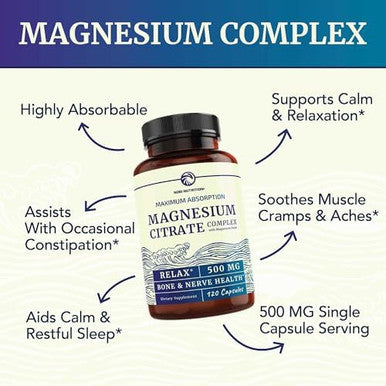 Nobi Nutrition Magnesium Glycinate 400Mg (120Ct) & Magnesium Citrate 500 Mg (120Ct) High Absorption, Calm, Relaxation, Digestion & Muscle Support Non-Gmo Magnesium Complex Bundle