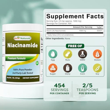 Best Naturals Niacinamide (Vitamin B3) Pure Powder 1 Pound