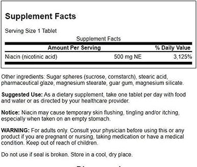 Swanson Sustained Release Niacin 500 Milligrams 90 Tabs