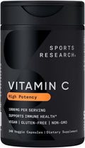 Sports Research High Potency Vitamin C Supplement - Vegan Veggie Capsules For Antioxidant Activity & Immune Support - Non-Gmo Verified & Gluten Free - Ascorbic Acid Vitamin C 1000Mg 240 Count