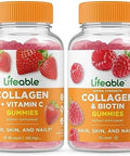 Lifeable Collagen & Vitamin C + Collagen & Biotin Gummies Bundle Great Tasting Vitamin Supplement Gluten Gmo Chewable Gummy