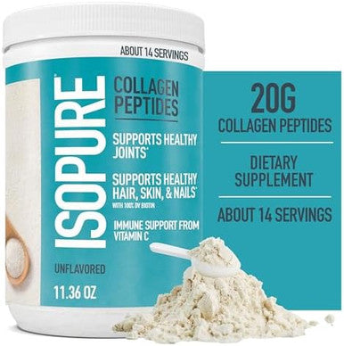 Bundle Of Isopure Unflavored Whey Protein Isolate 25G Protein Zero Carb 16 Servings 1 Pound (Packaging May Vary) + Collagen Peptides Powder 14 Servings Unflavored With Vitamin C With Biotin