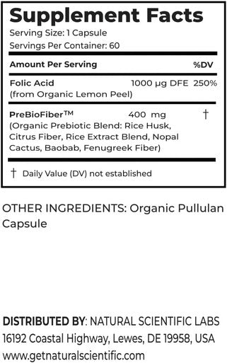 Organic Folic Acid Supplement 1000 Mcg - Vitamin B9 (Folate) From Organic Lemon Peel - 60-Day Supply - Plant-Based, Gluten-Free, Vegan, Non-Gmo - 60 Capsules - Premium Dietary Supplement