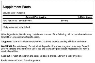 Swanson Raw Pancreas Glandular 500 Milligrams 60 Capsules
