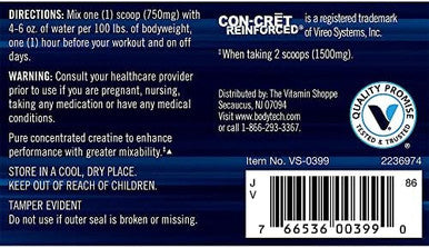 Bodytech Creatine Hcl Powder A Highly Water-Soluble & Bioavailable A Unflavored (1.58 Oz./60 Servings)