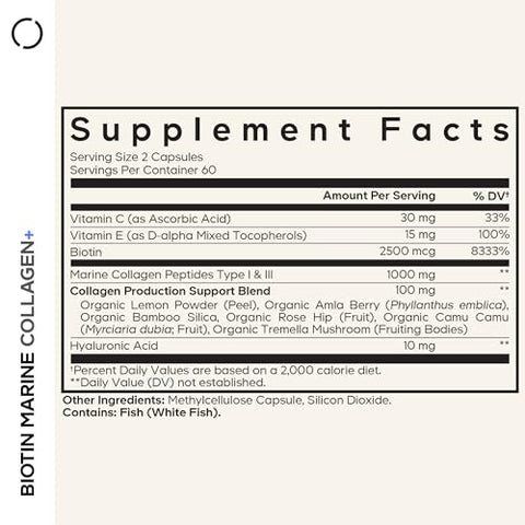 Codeage Biotin Marine Collagen Peptides - Wild-Caught Marine Collagen Types I & Iii Biotin Vitamins C & E Hyaluronic Acid Amino Acids Fruit And Herb Blend Non-Gmo 120 Capsules