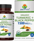 Brieofood Organic Turmeric With Black Pepper 1500Mg, 45 Servings, Vegetarian, Gluten , 90 Vegetarian Tablets