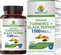 Brieofood Organic Turmeric With Black Pepper 1500Mg, 45 Servings, Vegetarian, Gluten , 90 Vegetarian Tablets