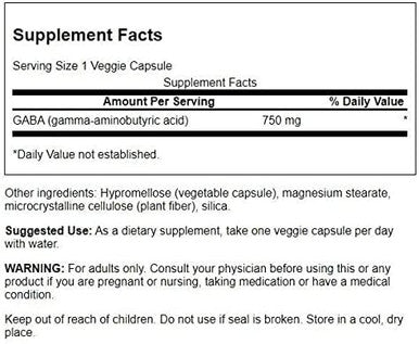 Swanson Amino Acid Maximum Strength GABA 750 Milligrams 60 Veg Capsules (2 Pack)