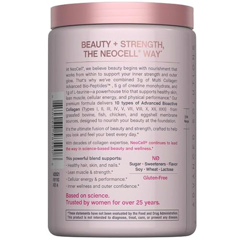 Neocell Creatine Monohydrate Powder 10 Oz With Multi Collagen Peptides Hair Skin & Nails Supplement Unflavored For Women And Men