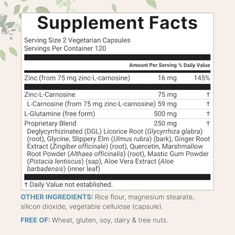 Micro Ingredients Zinc Carnosine 75Mg 240 Veggie Capsules 10-In-1 Zinc Supplements For Men & Women With Glutamine Dgl Licorice Quercetin Slippery Elm Bark & Ginger Root Non-Gmo Gluten Free