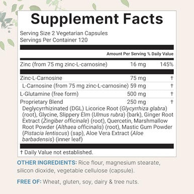 Micro Ingredients Zinc Carnosine 75Mg 240 Veggie Capsules 10-In-1 Zinc Supplements For Men & Women With Glutamine Dgl Licorice Quercetin Slippery Elm Bark & Ginger Root Non-Gmo Gluten Free