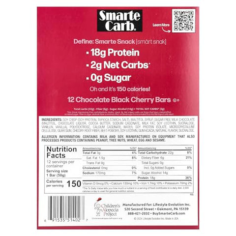 Nugo Nutrition Smarte Carb Protein Bar Chocolate Black Cherry 12 Bars 1.76 Oz (50 G) Each