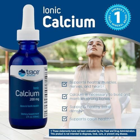 Trace Minerals Liquid Ionic Calcium Bone Healthy Teeth and Muscle Contraction Certified Vegan Gluten Free Non GMO 59ml