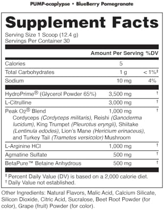 Bucked Uppump-Ocalypse Blueberry Pomegranate Nitric Oxide L Arginine Supplement Citrulline Malate Glycerpump Ultimate N.O. Booster Lean Muscle Support Blood Flow Vascularity Hydration Endurance