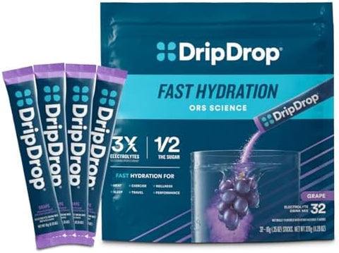 Dripdrop Hydration Packets Sunburst Variety Pack Single Serve Electrolytes Powder Drink Mix Lemon Lime Strawberry Peach Black Cherry Nongmo Gluten Vegan 32 Sticks