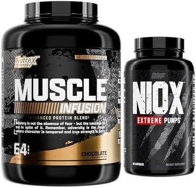 Nutrex Research Whey Protein Powder Chocolate Muscle Infusion Whey Isolate Plus Niox Bundle