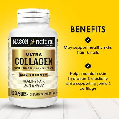 Mason Natural Ultra Collagen Capsules 100% Pure Hydrolyzed Collagen Supplement For Healthy Skin Hair Nails & Joints 100 Count 50 Day Supply