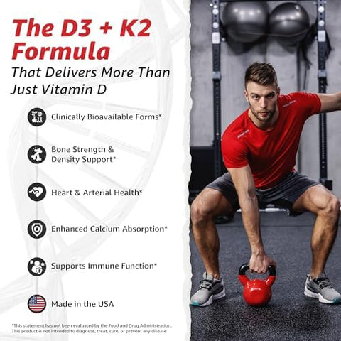 10X Health Vitamin D3 5000 IU and K2 MK7 Menaquinone 7 HighPotency D3 K2 Vitamin Supplement for Bone Health Heart and Teeth 125 mcg Vitamin D and 90 mcg Vitamin K260 Capsules