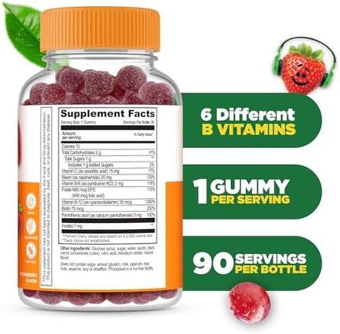 Lifeable Vitamin B Complex for Kids with VIT C Great Tasting B Complex Gummies Vegan Kids B Complex Energy and Nerve Support 90 Gummies