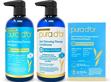Pura D'Or Hair Thinning Therapy 3-Piece Set Shampoo Conditioner & Masque For Best Results Infused With Argan Oil Biotin All Hair Types Men & Women (Packaging May Vary)